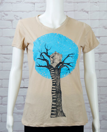 Fitted T-shirt - fitted, girl, girls, nature, night sky, top, tree house, tshirt, zebra, zebras - Wander Emporium