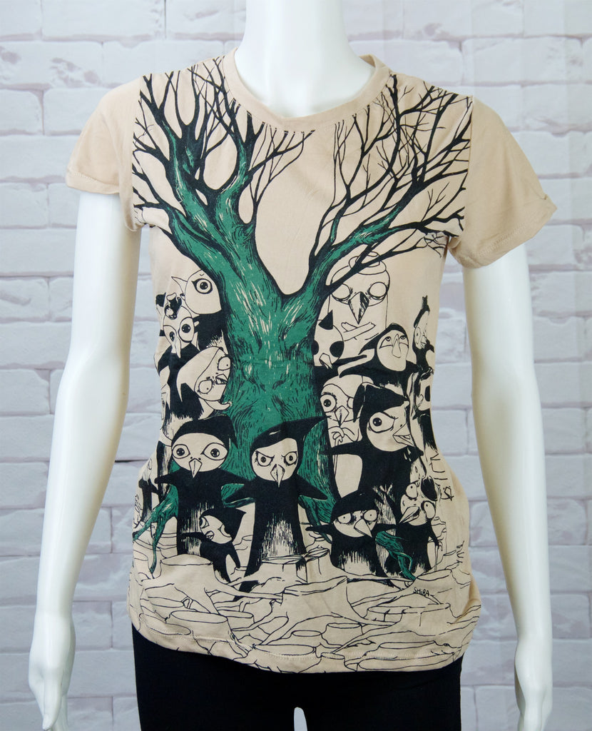 Fitted T-shirt - ducks, fitted, girl, girls, top, tree, tshirt - Wander Emporium