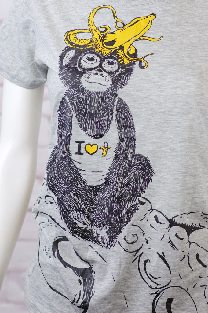 Fitted T-shirt - banana, clothing, fitted, girl, girls, monkey, top, tshirt - Wander Emporium