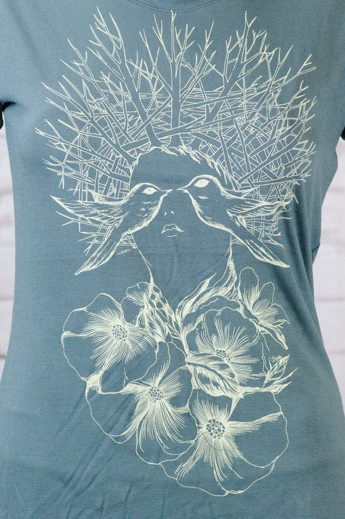 Fitted T-shirt - birds, fitted, flowers, girl, girls, nature, save the earth, top, tree, tshirt - Wander Emporium