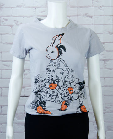 Fitted T-shirt - bunny, bunny mask, carrots, crazy, fitted, girl, girls, top, tshirt - Wander Emporium