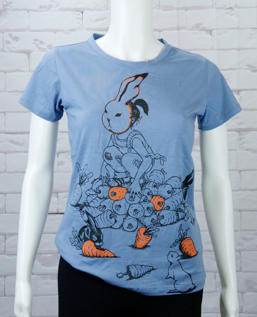 Fitted T-shirt - bunny, bunny mask, carrots, crazy, fitted, girl, girls, top, tshirt - Wander Emporium