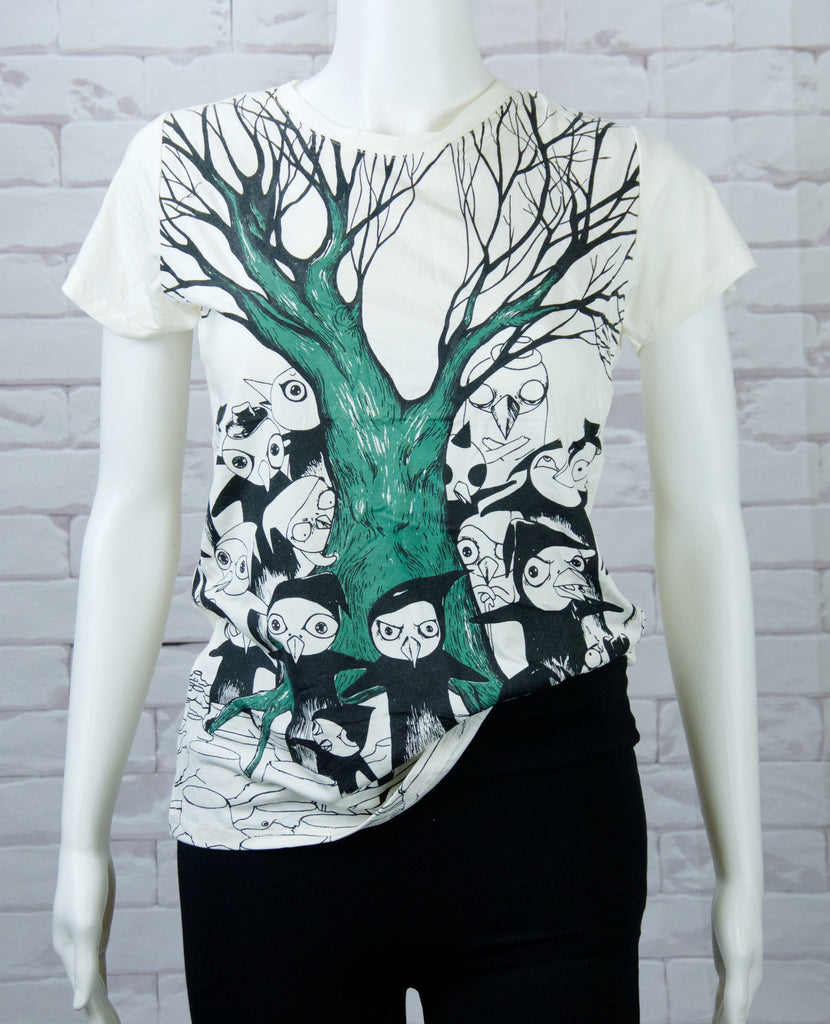 Fitted T-shirt - ducks, fitted, girl, girls, top, tree, tshirt - Wander Emporium
