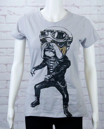 Fitted T-shirt - bulldog, fitted, girl, girls, motorcycle, rider, top, tshirt - Wander Emporium