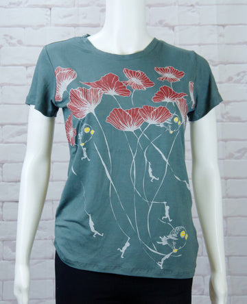Fitted T-shirt - bird, birds, fitted, flying, girl, girls, poppies, top, tshirt - Wander Emporium