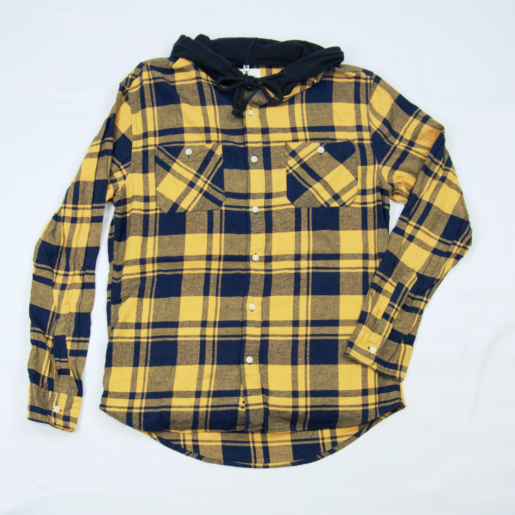 Upcycled Flannel Hoodies | M - blue, comfy clothing, cozy, fall, flannel, flannel hoodie, hoodie, human, lumberjack, man, men, new clothing, plaid, unisex, winter, woman, women, yellow - Wander Emporium