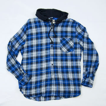 Upcycled Flannel Hoodies | XL - blue, comfy clothing, cozy, fall, flannel, flannel hoodie, hoodie, human, lumberjack, man, men, new clothing, plaid, unisex, white, winter, woman, women - Wander Emporium
