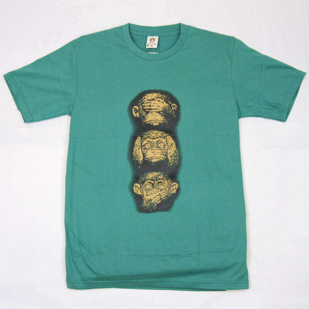 T-Shirt | 3 Monkeys - aqua, black, colours, graphic, green, men, monkey, new, red, see no evil, t-shirt, teal, tee, tees, tshirt, unisex - Wander Emporium