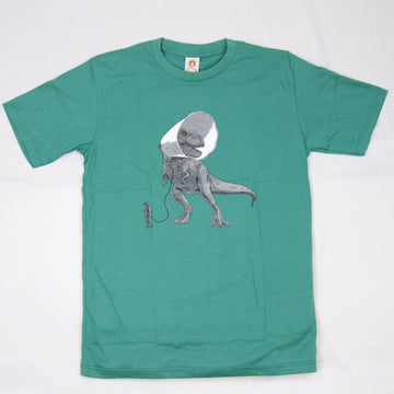 T-Shirt | T-Rex and a cone - aqua, black, colours, cone, graphic, green, men, my t-rex dog, new, red, space, T-rex, t-shirt, teal, tee, tees, tshirt, unisex - Wander Emporium