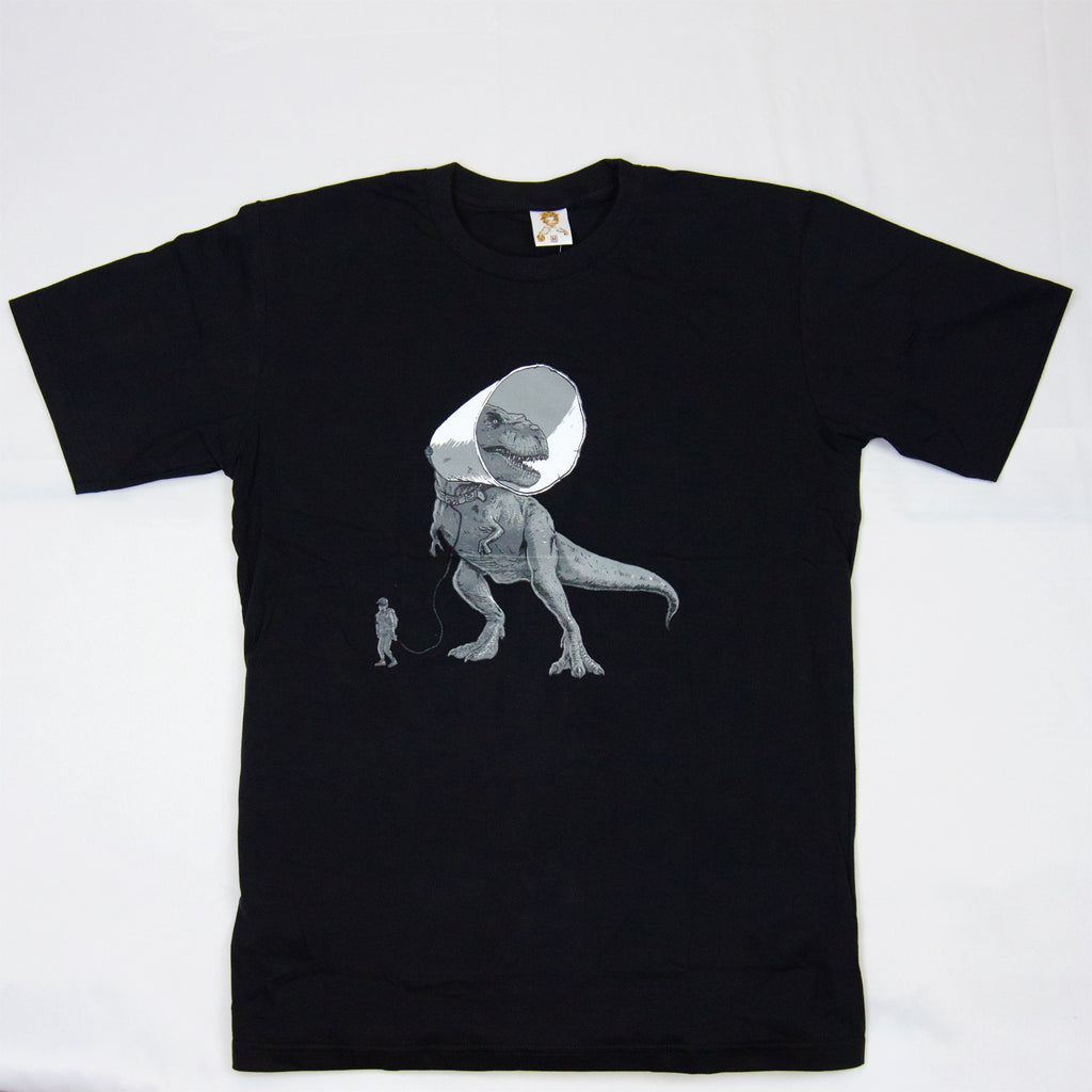 T-Shirt | T-Rex and a cone - aqua, black, colours, cone, graphic, green, men, my t-rex dog, new, red, space, T-rex, t-shirt, teal, tee, tees, tshirt, unisex - Wander Emporium
