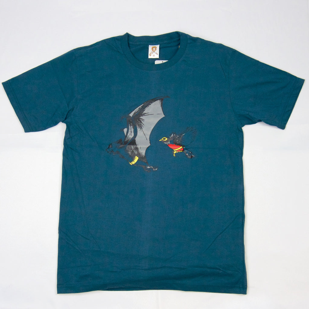 T-Shirt | Bat and Bird - aqua, bat, black, colours, graphic, green, men, new, red, robin, t-shirt, teal, tee, tees, tshirt, unisex - Wander Emporium
