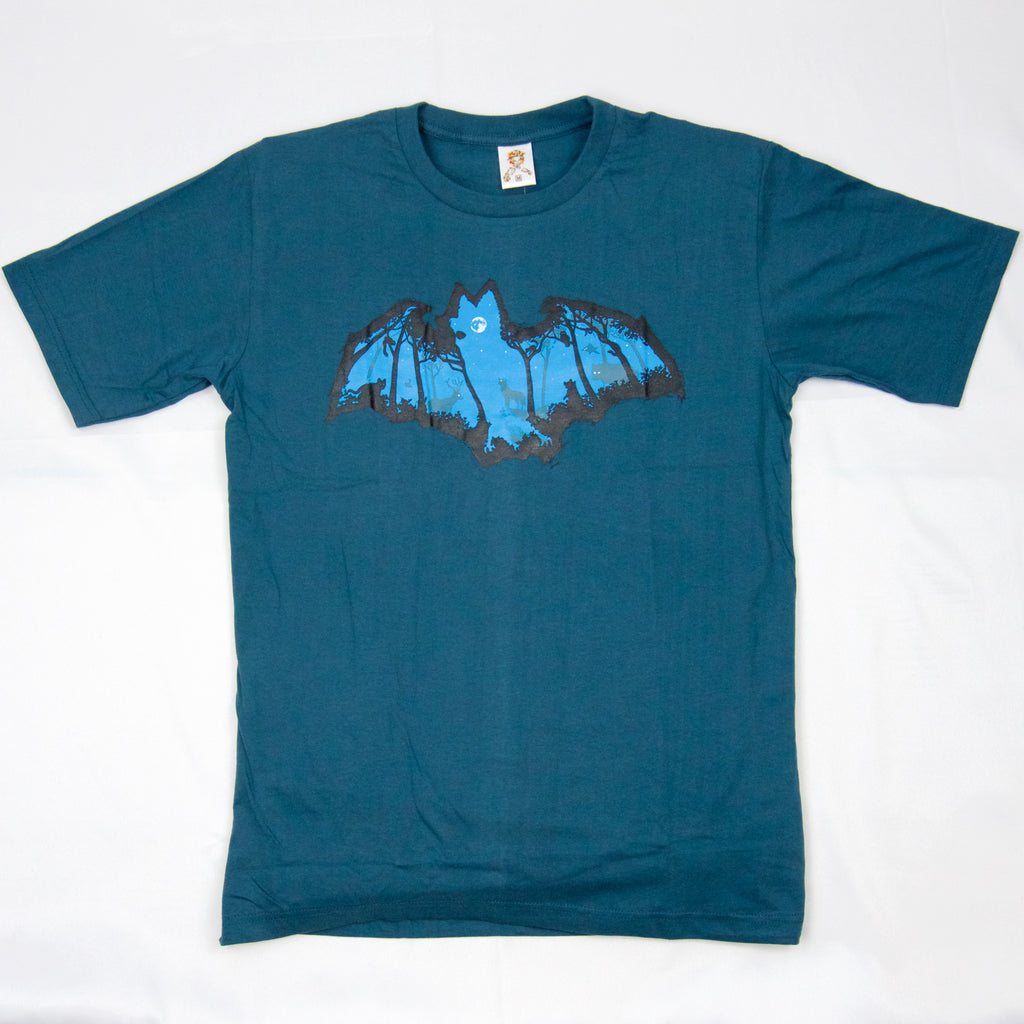T-Shirt | Bat Forest - aqua, bat, black, colours, forest, graphic, green, men, new, red, robin, t-shirt, teal, tee, tees, tshirt, unisex - Wander Emporium