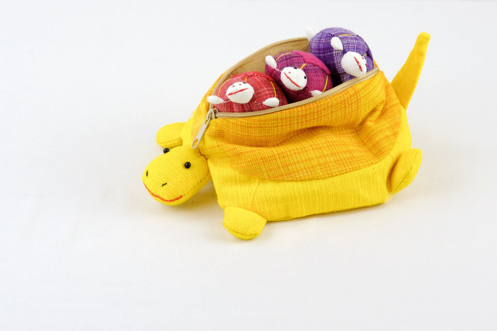 Turtle Set | 3 Baby Turtles - baby turtles, hill tribe, plush toy, pouch, toy set, Turtle, whimsical - Wander Emporium