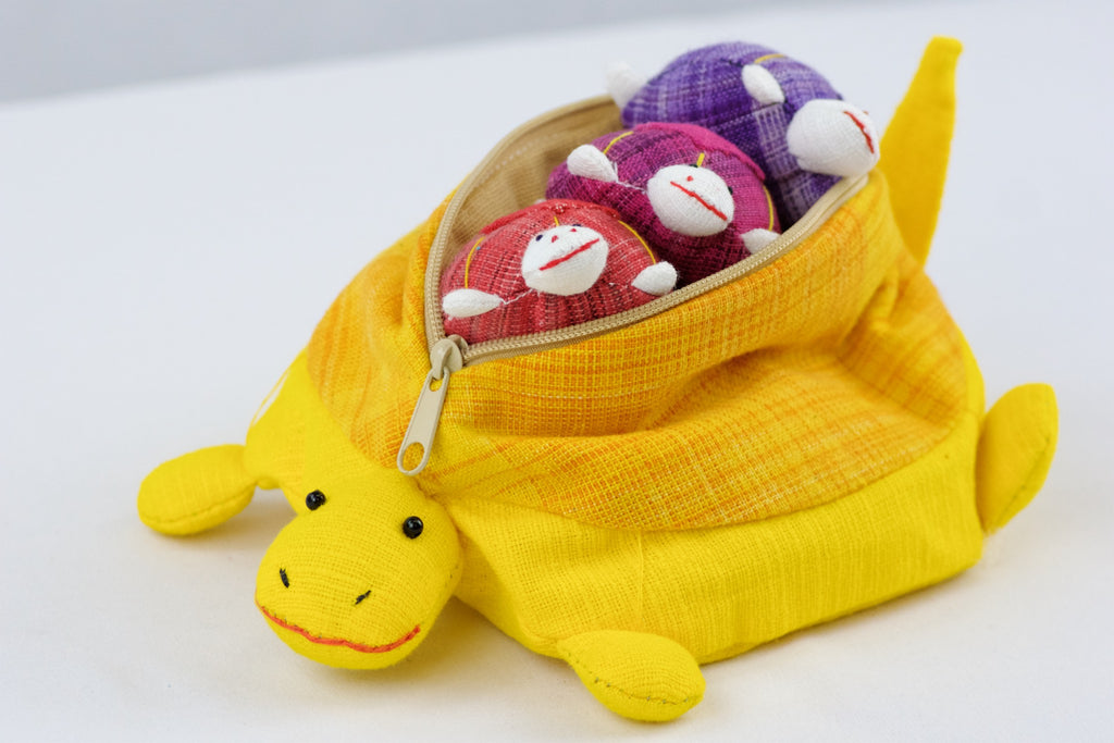 Turtle Set | 3 Baby Turtles - baby turtles, hill tribe, plush toy, pouch, toy set, Turtle, whimsical - Wander Emporium