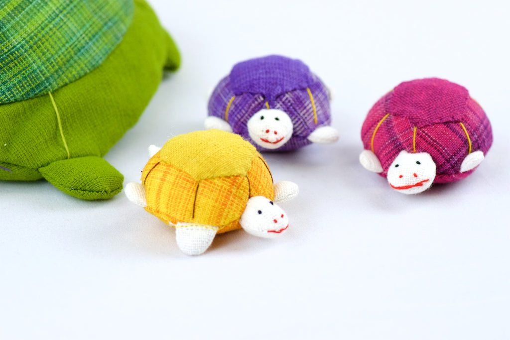 Turtle Set | 3 Baby Turtles - baby turtles, hill tribe, plush toy, pouch, toy set, Turtle, whimsical - Wander Emporium