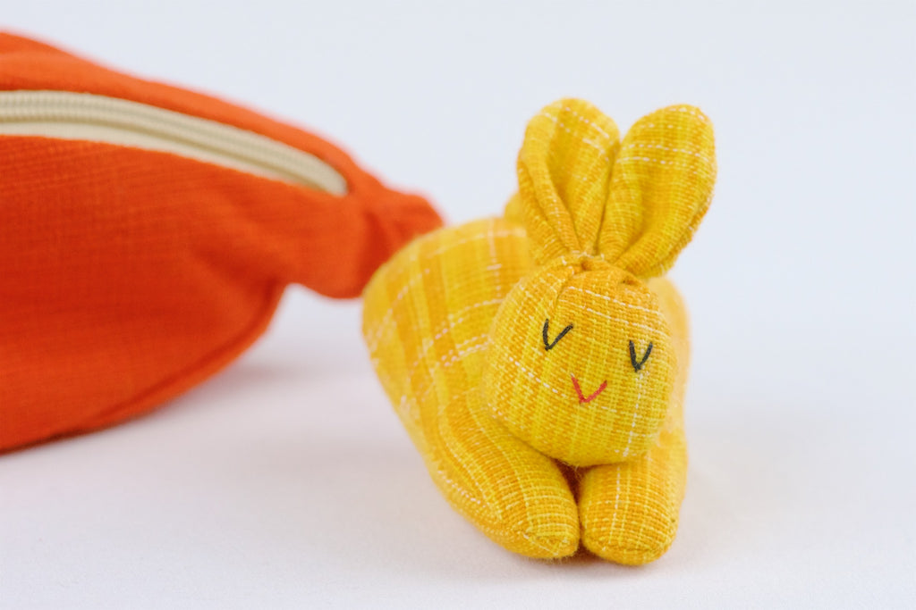 Carrot Set | 3 Baby Bunnies - bunnies, bunny, carrot, hill tribe, plush toy, pouch, toy set, whimsical - Wander Emporium