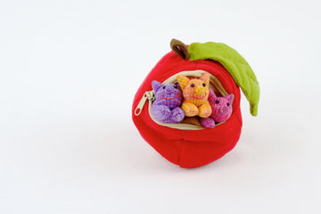 Apple Set | 3 Piglets - apple, hill tribe, piglets, plush toy, pouch, toy set, whimsical - Wander Emporium