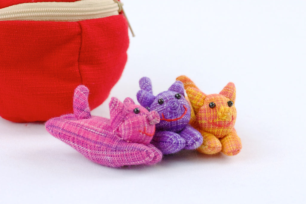 Apple Set | 3 Piglets - apple, hill tribe, piglets, plush toy, pouch, toy set, whimsical - Wander Emporium