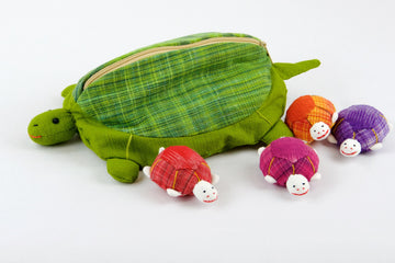 Turtle Set | 4 baby turtles - baby turtles, hill tribe, plush toy, pouch, toy set, Turtle, whimsical - Wander Emporium