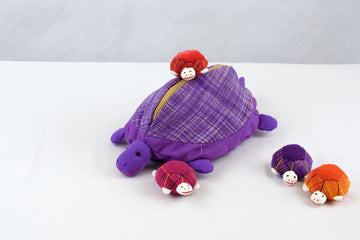 Turtle Set | 4 baby turtles - baby turtles, hill tribe, plush toy, pouch, toy set, Turtle, whimsical - Wander Emporium