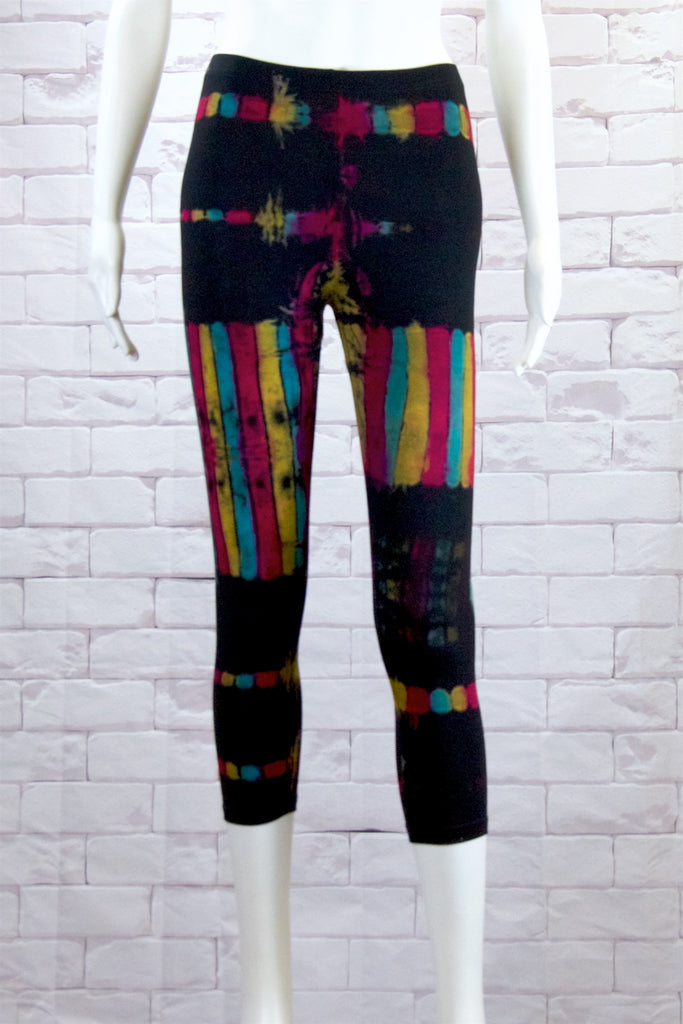 Tie Dye Yoga Leggings | Capris - aqua, blue, bottoms, clothing, comfy clothing, comfy wear, comfywear, earthy, green, leggings, meditation, mind body soul, multicolour, new clothing, purple, rainbow, rainbow tie dye, soft, stay fit, Tie  Dye, tights, yoga, yoga wear, yogawear - Wander Emporium