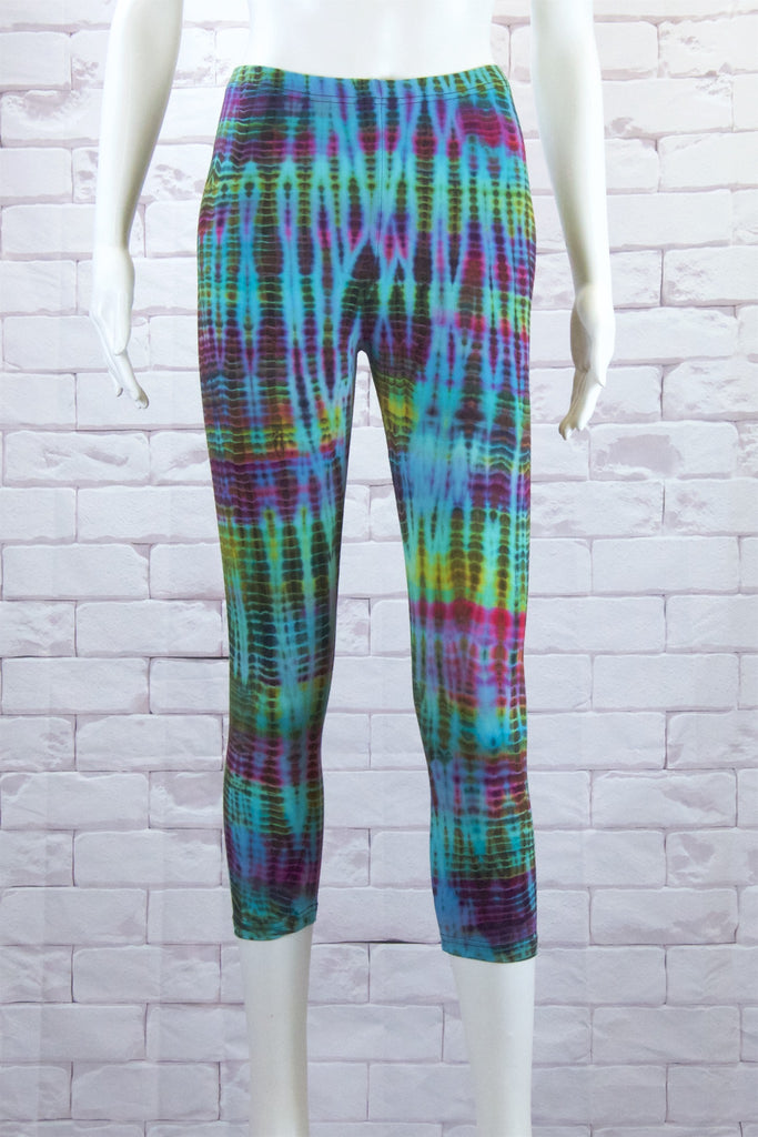 Tie Dye Yoga Leggings | Capris - aqua, blue, bottoms, clothing, comfy clothing, comfy wear, comfywear, earthy, green, leggings, meditation, mind body soul, multicolour, new clothing, purple, rainbow, rainbow tie dye, soft, stay fit, Tie  Dye, tights, yoga, yoga wear, yogawear - Wander Emporium
