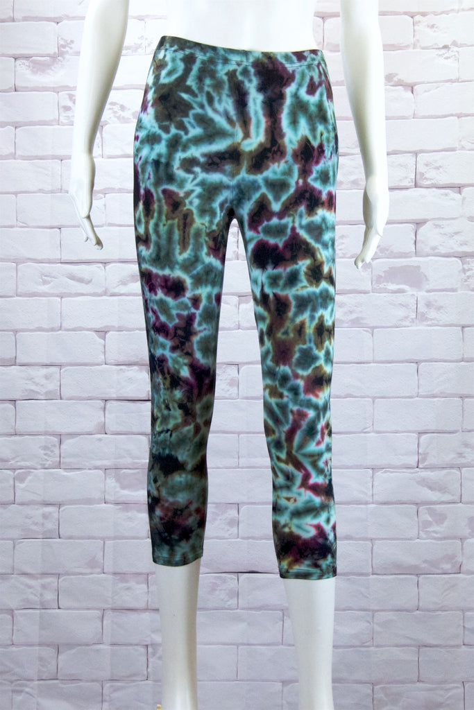 Tie Dye Yoga Leggings | Capris - aqua, blue, bottoms, clothing, comfy clothing, comfy wear, comfywear, earthy, green, leggings, meditation, mind body soul, multicolour, new clothing, purple, rainbow, rainbow tie dye, soft, stay fit, Tie  Dye, tights, yoga, yoga wear, yogawear - Wander Emporium