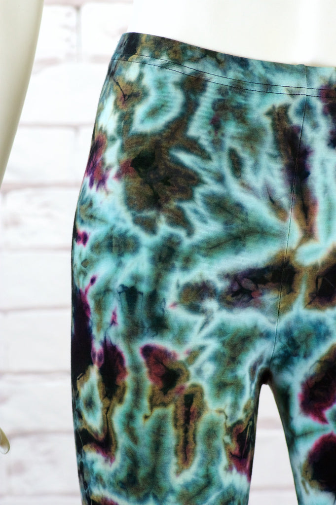 Tie Dye Yoga Leggings | Capris - aqua, blue, bottoms, clothing, comfy clothing, comfy wear, comfywear, earthy, green, leggings, meditation, mind body soul, multicolour, new clothing, purple, rainbow, rainbow tie dye, soft, stay fit, Tie  Dye, tights, yoga, yoga wear, yogawear - Wander Emporium