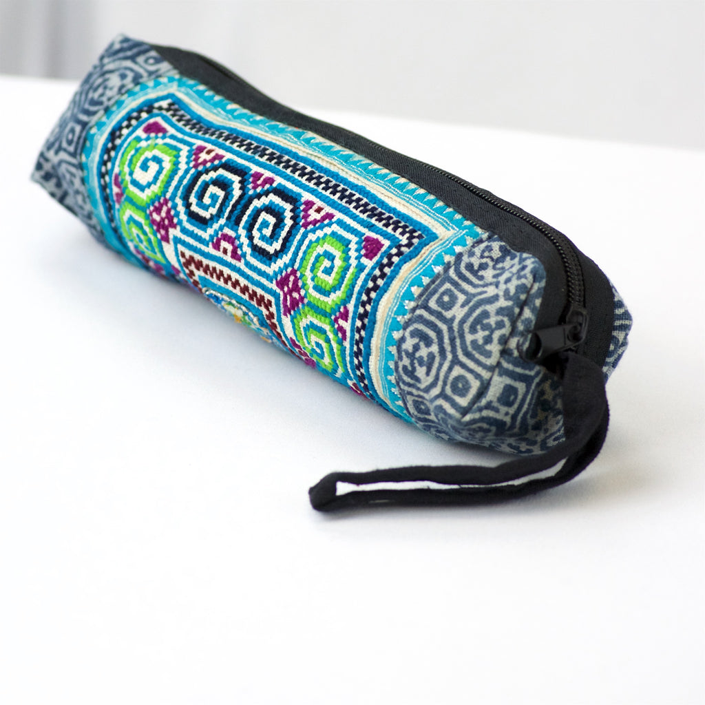 Pencil Case | Medium - coin purse, embroidered, ethnic, handmade, hill tribe, Indigo, medium size, organizer, pencil case, pouch, traditional cloth - Wander Emporium