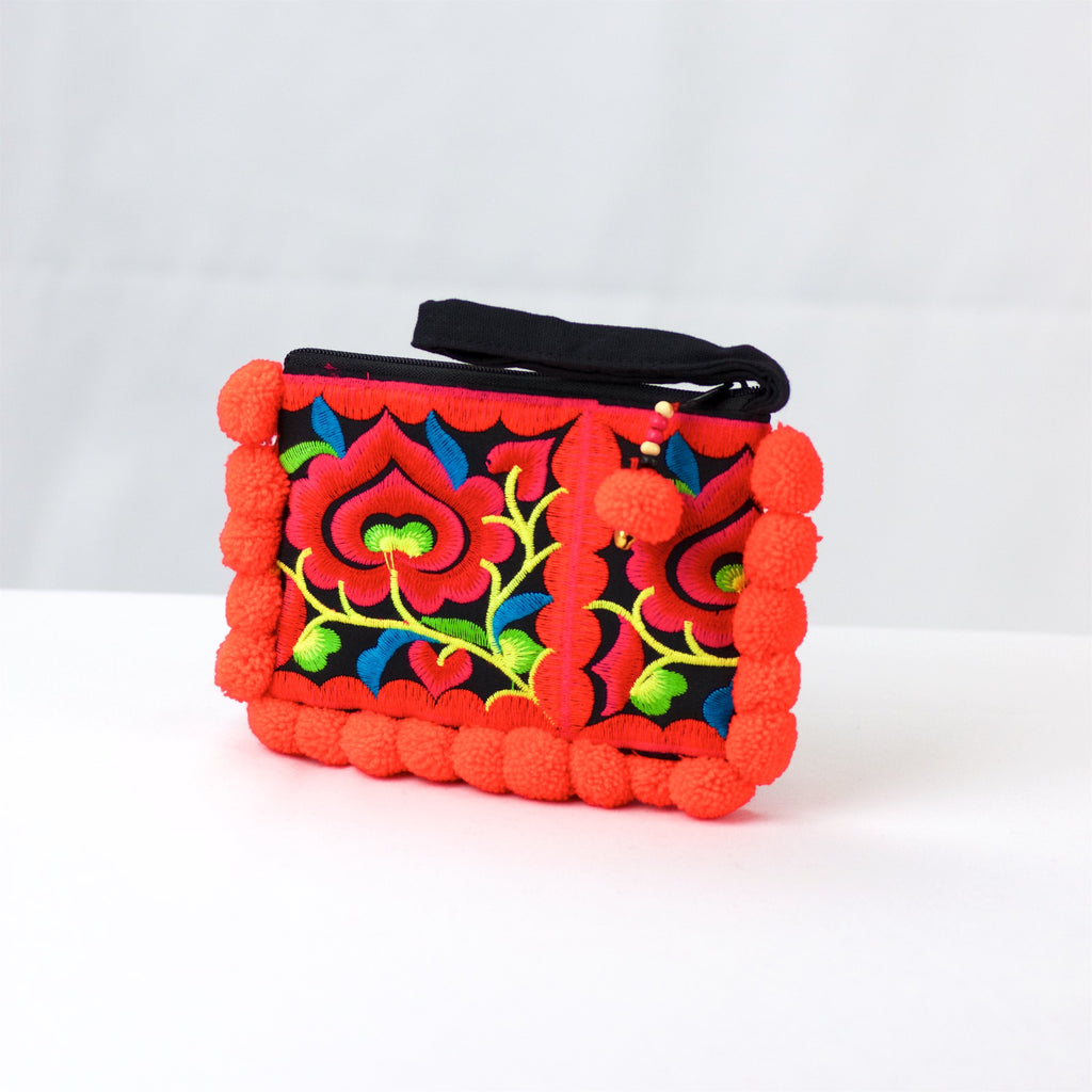 Embroidered Pouch | Medium - coin purse, cosmetic bag, embroidered, ethnic, handmade, medium size, organizer, pouch, print, wallet - Wander Emporium