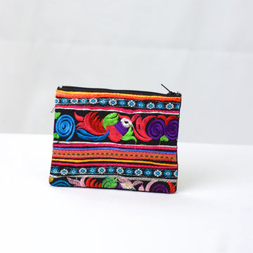 Embroidered HillTribe Cloth Pouch | Small - coin purse, embroidered, ethnic, handmade, hill tribe, organizer, pouch, print, small, wallet - Wander Emporium