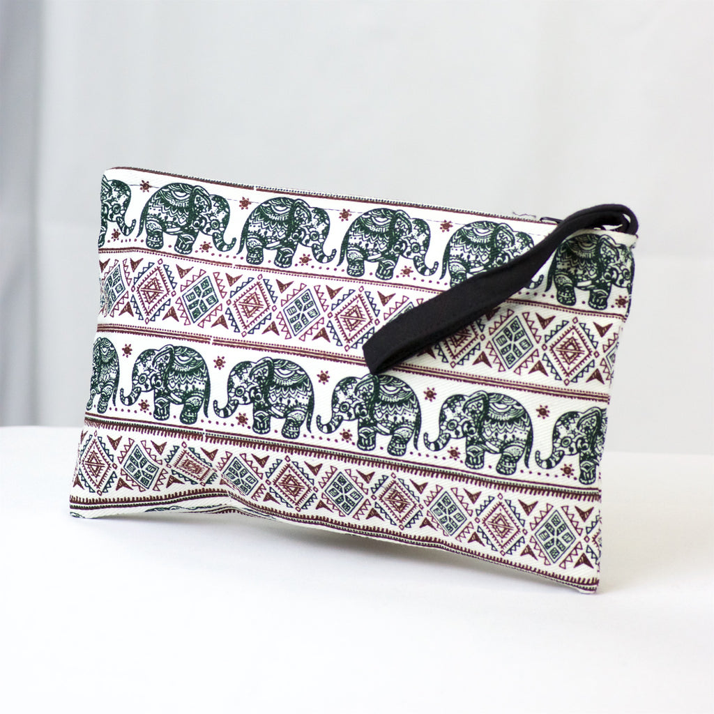 Elephant Pouch | Large - cosmetic bag, elephant, ethnic, handmade, Large, organizer, pouch, print - Wander Emporium