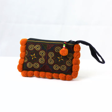 Embroidered Pouch | Medium - coin purse, cosmetic bag, embroidered, ethnic, handmade, medium size, organizer, pouch, print, wallet - Wander Emporium