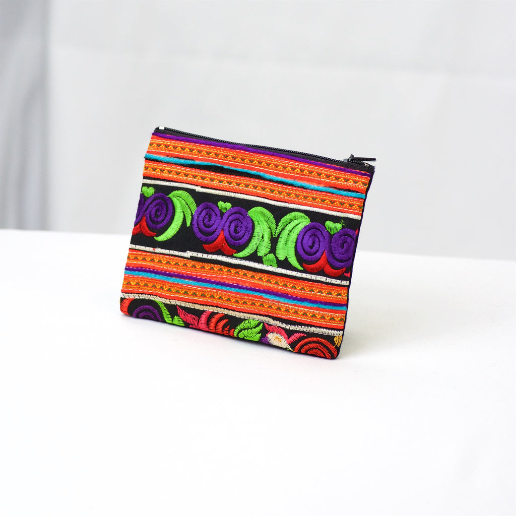 Embroidered HillTribe Cloth Pouch | Small - coin purse, embroidered, ethnic, handmade, hill tribe, organizer, pouch, print, small, wallet - Wander Emporium