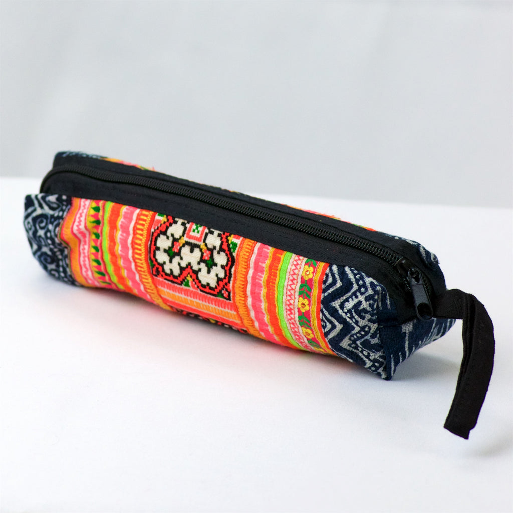 Pencil Case | Medium - coin purse, embroidered, ethnic, handmade, hill tribe, Indigo, medium size, organizer, pencil case, pouch, traditional cloth - Wander Emporium