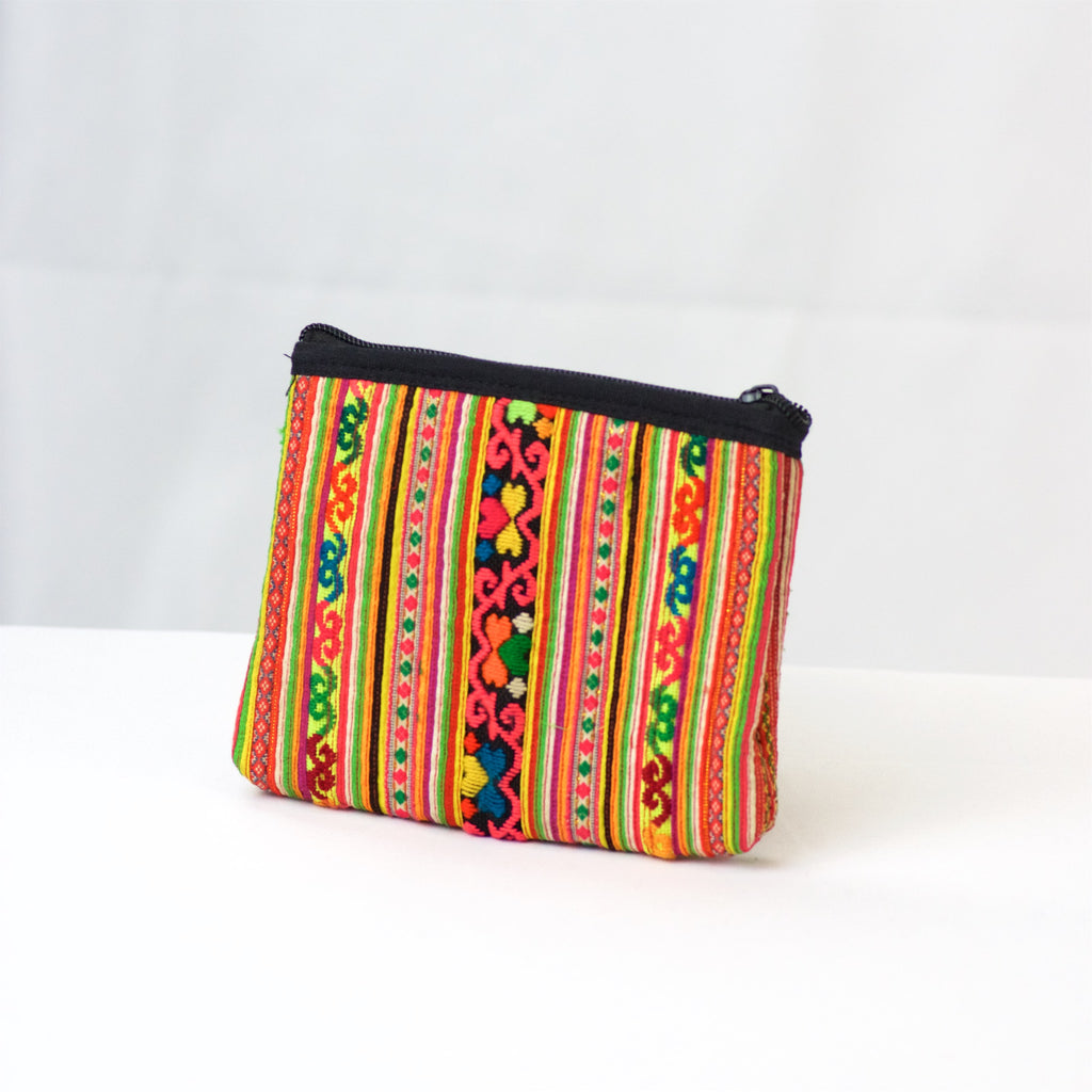 Embroidered Traditional HillTribe Cloth Pouch | Medium - coin purse, cosmetic bag, embroidered, ethnic, handmade, hill tribe, medium size, organizer, pink, pouch, print, wallet - Wander Emporium