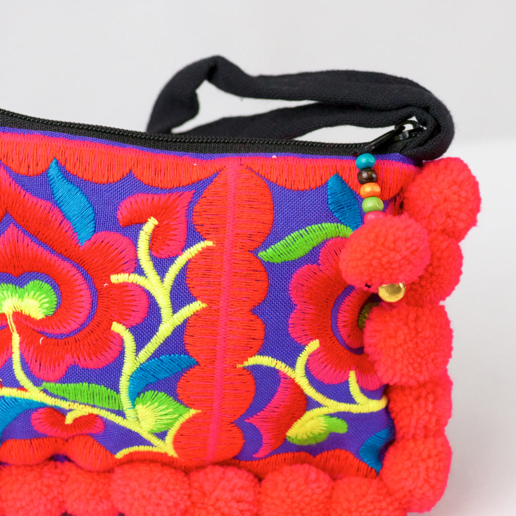 Embroidered Pouch | Medium - coin purse, cosmetic bag, embroidered, ethnic, handmade, medium size, organizer, pouch, print, wallet - Wander Emporium