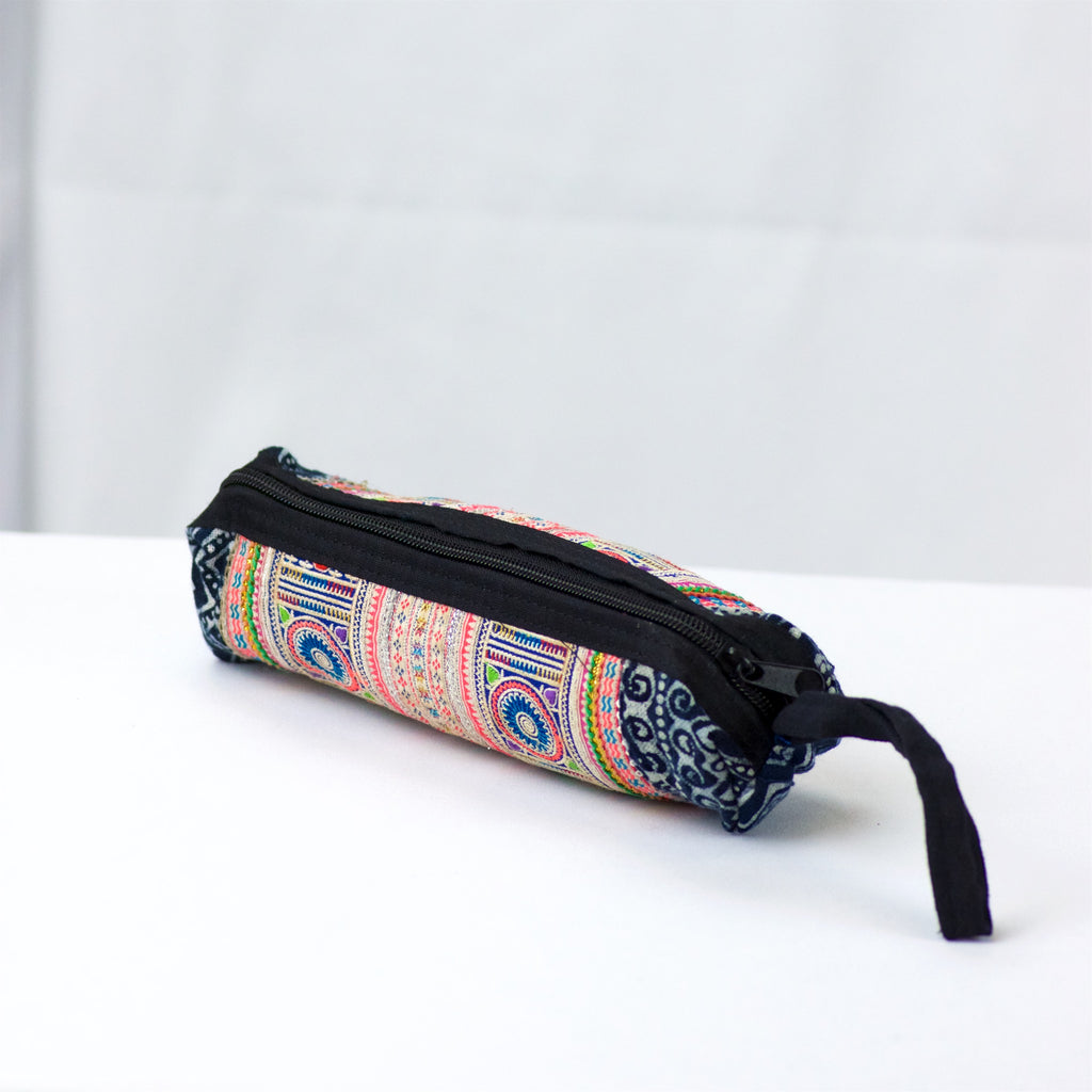 Pencil Case | Medium - coin purse, embroidered, ethnic, handmade, hill tribe, Indigo, medium size, organizer, pencil case, pouch, traditional cloth - Wander Emporium