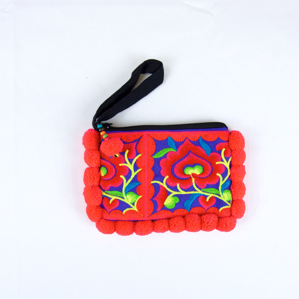 Embroidered Pouch | Medium - coin purse, cosmetic bag, embroidered, ethnic, handmade, medium size, organizer, pouch, print, wallet - Wander Emporium