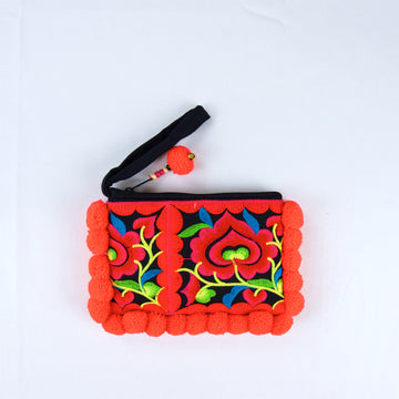 Embroidered Pouch | Medium - coin purse, cosmetic bag, embroidered, ethnic, handmade, medium size, organizer, pouch, print, wallet - Wander Emporium