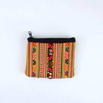 Embroidered Traditional HillTribe Cloth Pouch | Medium - coin purse, cosmetic bag, embroidered, ethnic, handmade, hill tribe, medium size, organizer, pink, pouch, print, wallet - Wander Emporium