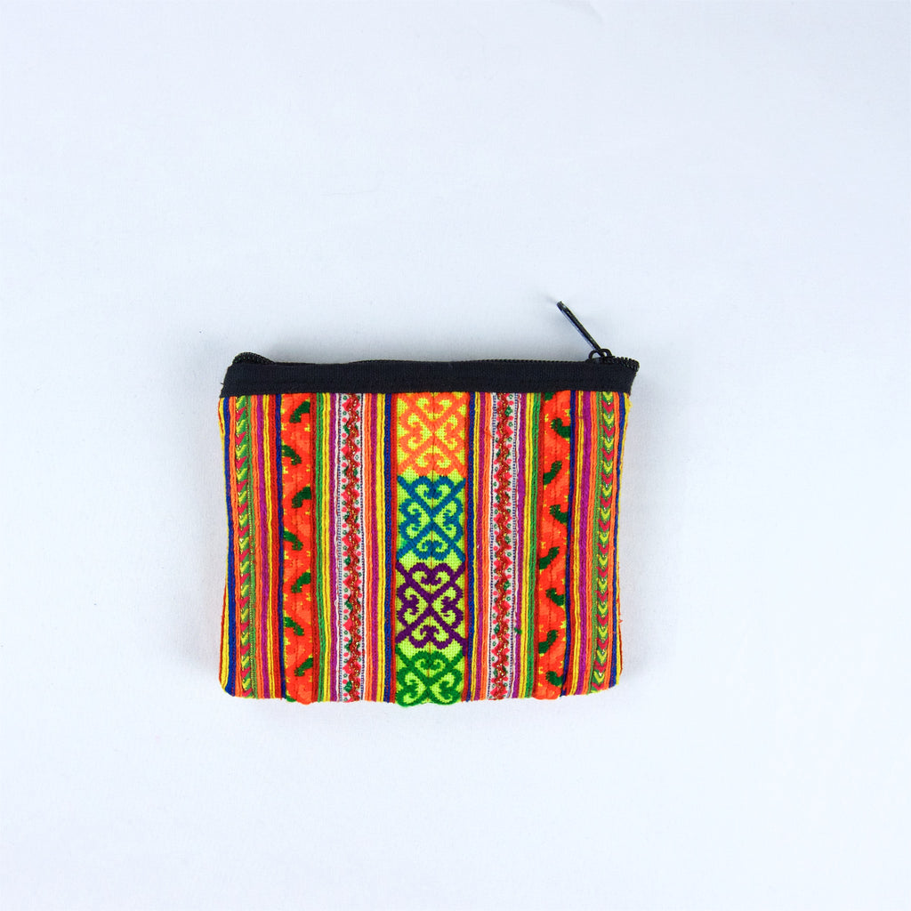 Embroidered Traditional HillTribe Cloth Pouch | Medium - coin purse, cosmetic bag, embroidered, ethnic, handmade, hill tribe, medium size, organizer, pouch, print, wallet - Wander Emporium