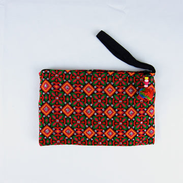 Embroidered Cloth Pouch | Medium - coin purse, cosmetic bag, embroidered, ethnic, handmade, medium size, organizer, pink, pouch, print, wallet - Wander Emporium