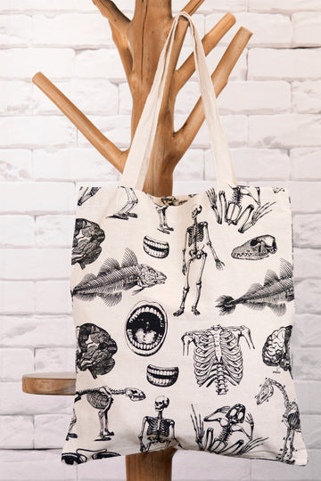 Canvas Tote Bag | Biology Anatomy - anatomy, anatomy drawing, anatomy print, bag, beach bag, biology, black and white, book bag, canvas, drawing, hand printed, nature, Shopper, Tote, tote bag - Wander Emporium