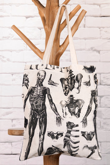 Canvas Tote Bag | Anatomy - anatomy, anatomy drawing, anatomy print, bag, beach bag, black and white, book bag, canvas, drawing, hand printed, human body, Shopper, Tote, tote bag - Wander Emporium