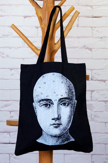 Canvas Tote Bag | Head - bag, beach bag, black and white, book bag, conch, drawing, hand printed, head, nature, Shopper, Tote, tote bag - Wander Emporium