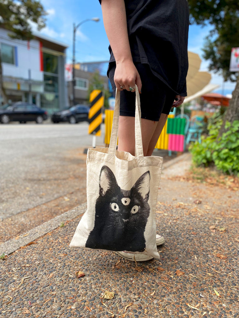Canvas Tote Bag | Cat - bag, beach bag, black and white, book bag, cat, drawing, hand printed, meow, nature, Shopper, third eye, Tote, tote bag - Wander Emporium
