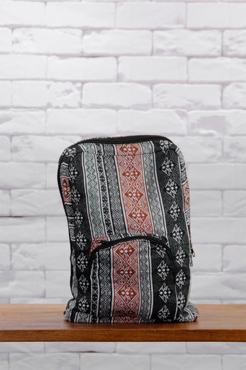 Woven Backpack - backpack, black, ethnic, PATTERN, red, regular backpack, woven, zipper - Wander Emporium