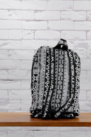 Woven Backpack - backpack, black, black and white, ethnic, PATTERN, regular backpack, woven, zipper - Wander Emporium