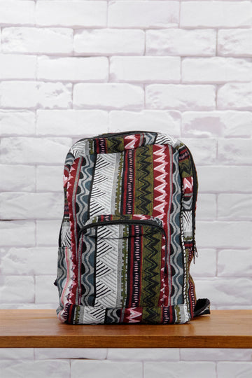 Woven Backpack - backpack, black, ethnic, green, PATTERN, red, regular backpack, woven, zipper - Wander Emporium
